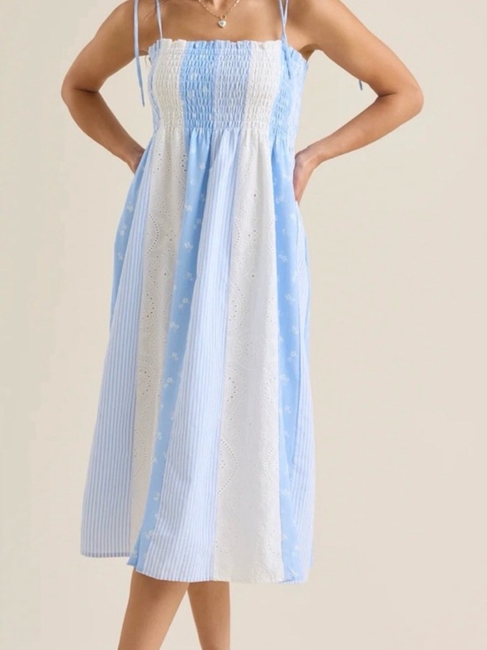 Altar'd State Dresses & Skirts - Altar'd State Blue and White Striped & Eyelet Midi Dress